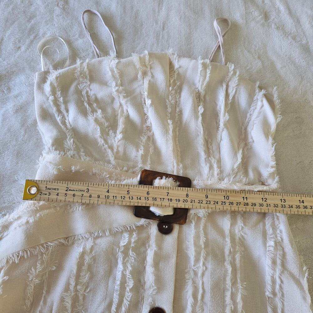 Moon River Cream Fringe Midi Dress XS Belted Button Front Coquette Bridal Resort - Picture 8 of 12